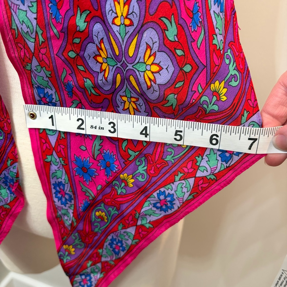 Vintage Liz Claiborne Silk Neck Scarf Floral Colorful Pink Red Blue Purple Green - Picture 6 of 6